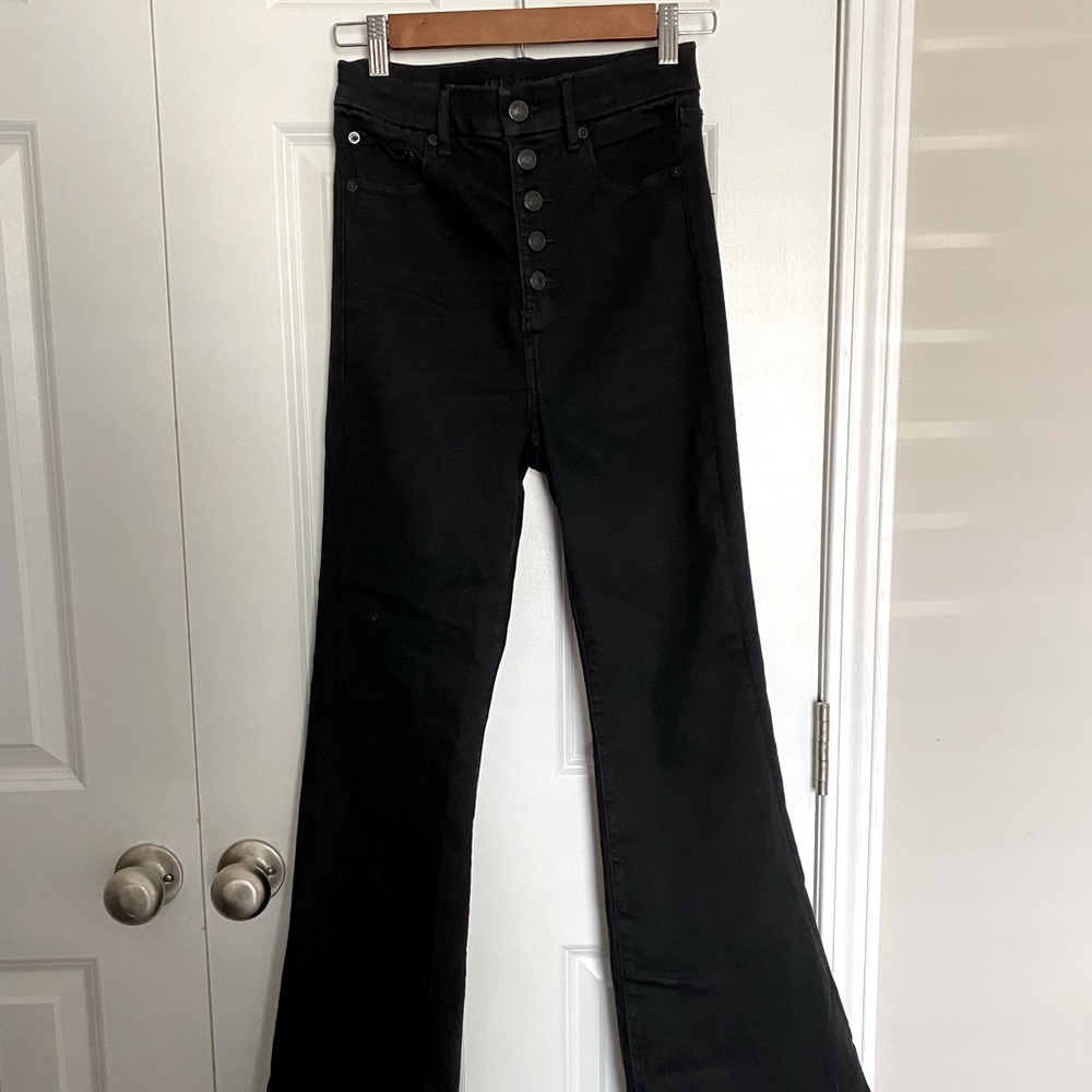Black Button Fly High-Waisted Flare Jegging